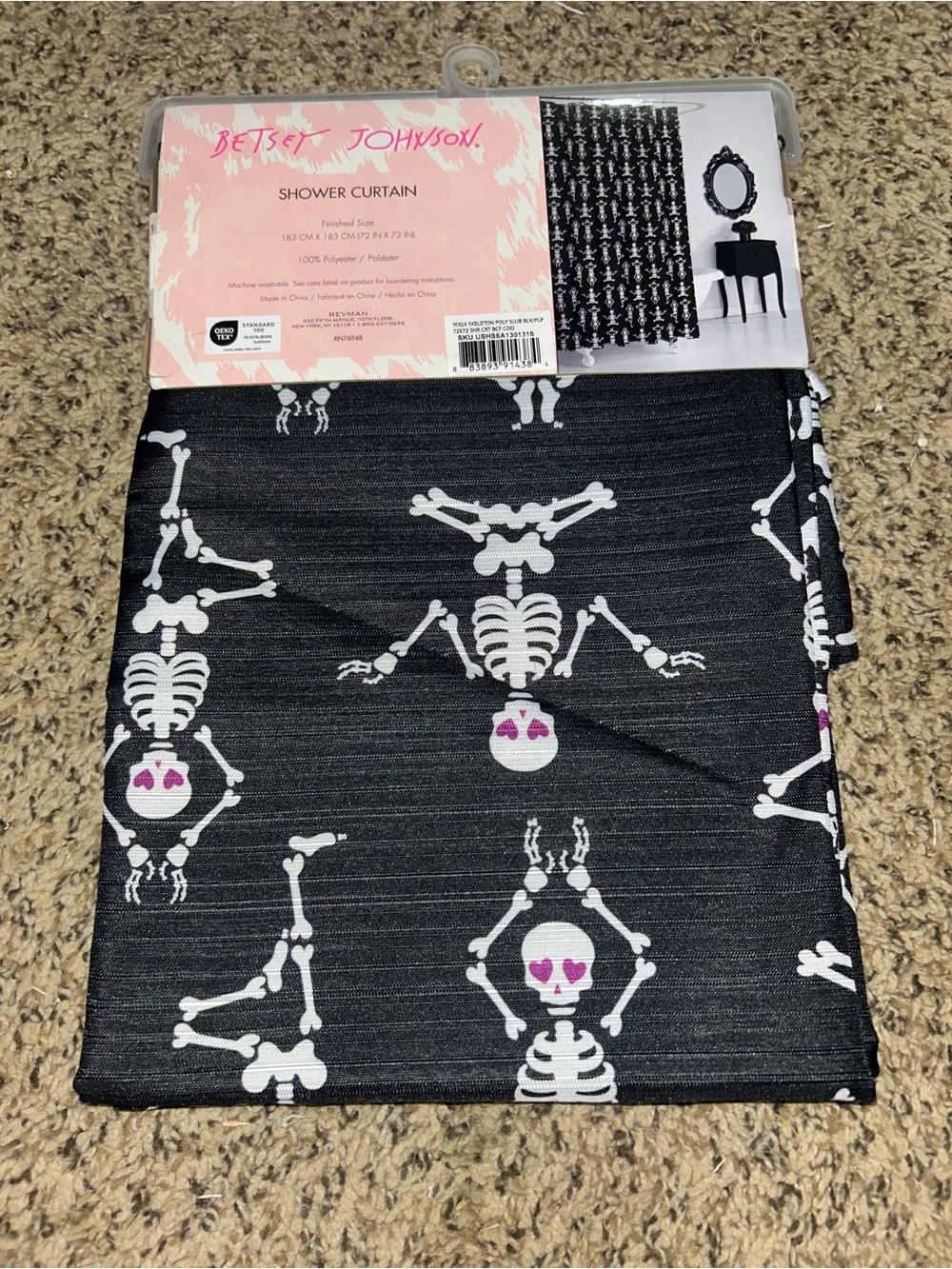 Betsey Johnson Skeleton Halloween Shower Curtain